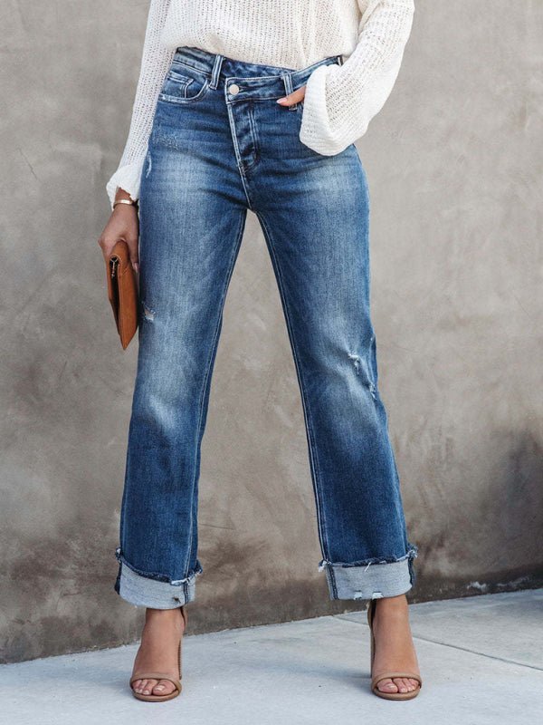 Levoire | Femme Denim lavé Taille Haute tendance décontracté Design Pantalons taille haute Bleu