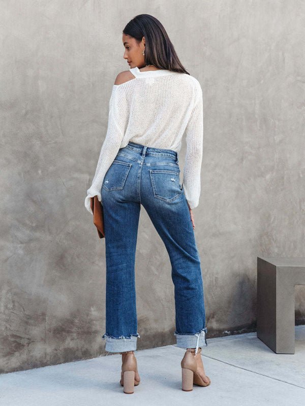 Levoire | Femme Denim lavé Taille Haute tendance décontracté Design Pantalons taille haute