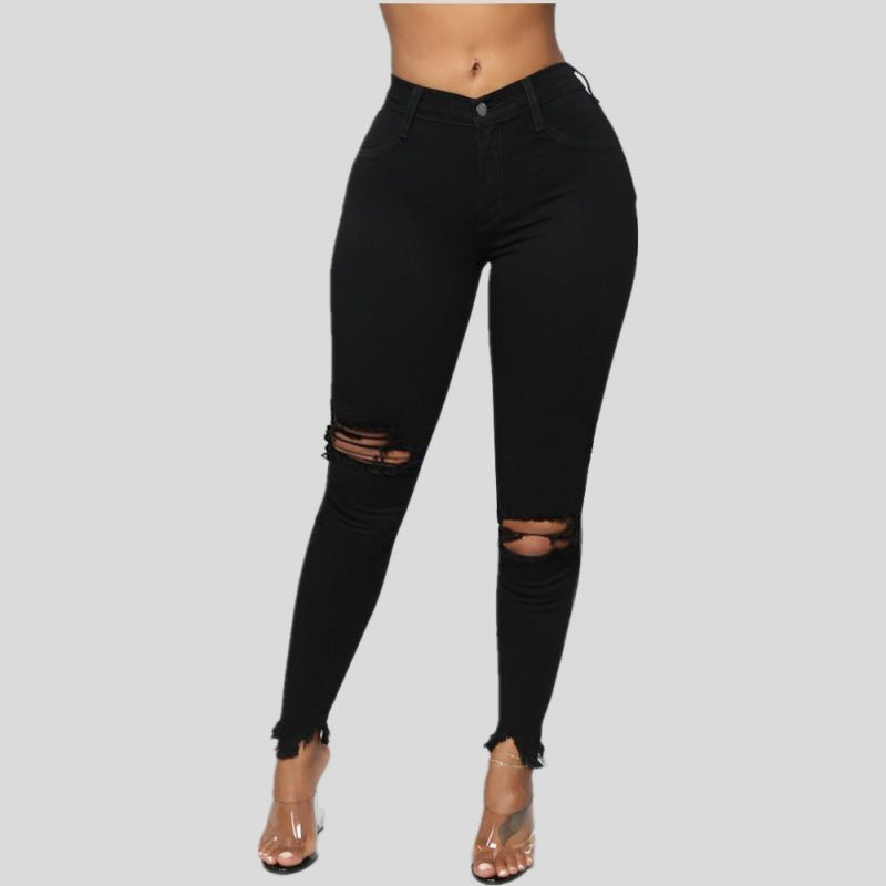Levoire | Femme élastique côtelé unicolore jeans pantalons longs Noir