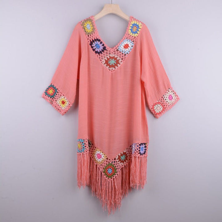 Levoire | Robe à manches trois-quarts en coton brodée avec franges Vesimelonapuna VAPAAT TAILLE