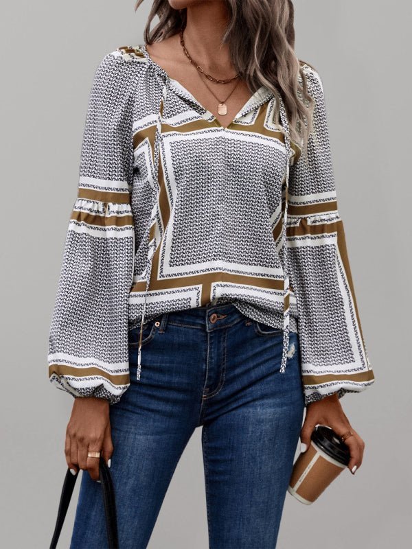 Levoire | Vêtements pour femmes Blouse imprimée à manches ballons Khaki
