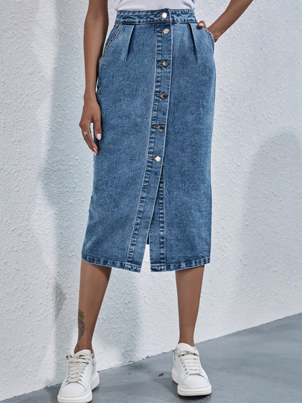 Levoire | Vêtements pour femmes Jupe en jean taille haute à une rangée Bleu
