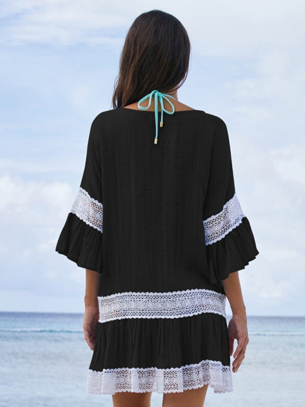 Levoire | Femmes avec des manches découpées robe de plage bikini déguisements vacances à la plage protection solaire chemise