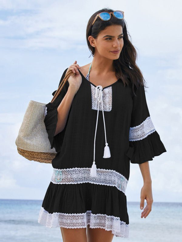Levoire | Femmes avec des manches découpées robe de plage bikini déguisements vacances à la plage protection solaire chemise
