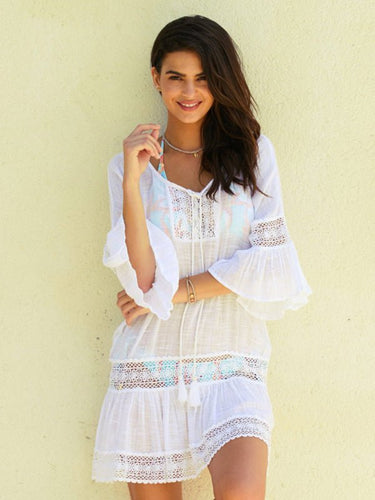 Levoire | Femmes avec des manches découpées robe de plage bikini déguisements vacances à la plage protection solaire chemise