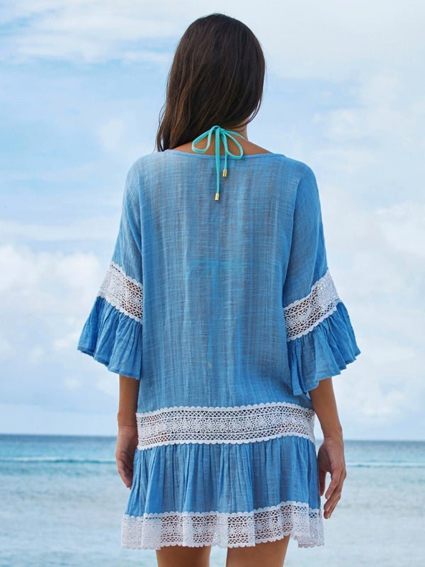 Levoire | Femmes avec des manches découpées robe de plage bikini déguisements vacances à la plage protection solaire chemise
