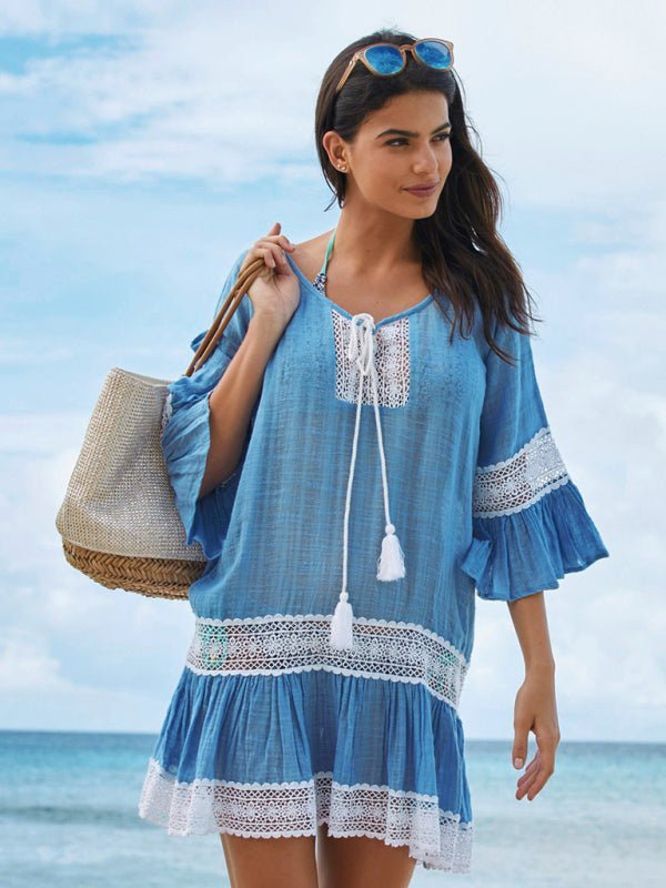 Levoire | Femmes avec des manches découpées robe de plage bikini déguisements vacances à la plage protection solaire chemise