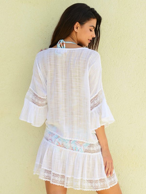 Levoire | Femmes avec des manches découpées robe de plage bikini déguisements vacances à la plage protection solaire chemise