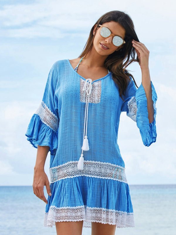 Levoire | Femmes avec des manches découpées robe de plage bikini déguisements vacances à la plage protection solaire chemise