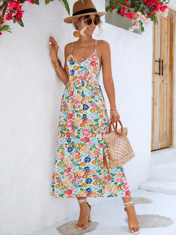 Levoire | Robe à enfiler à fleurs pour femmes avec découpe au dos et fente à fermeture éclair