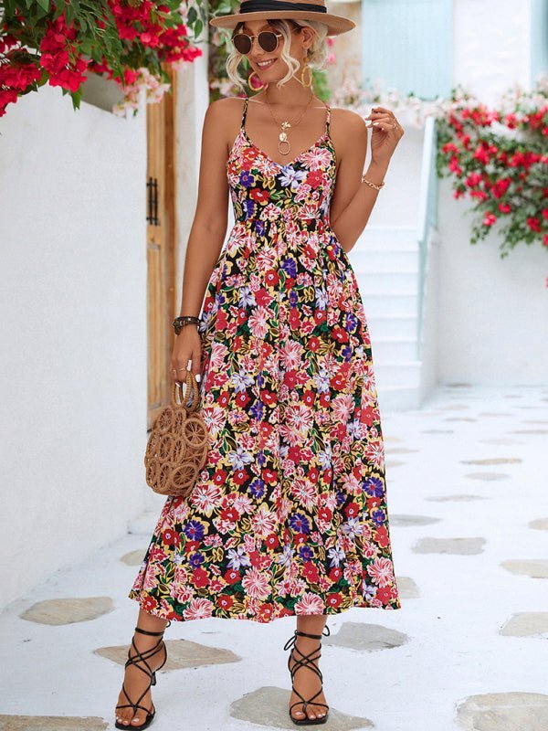 Levoire | Robe à enfiler à fleurs pour femmes avec découpe au dos et fente à fermeture éclair