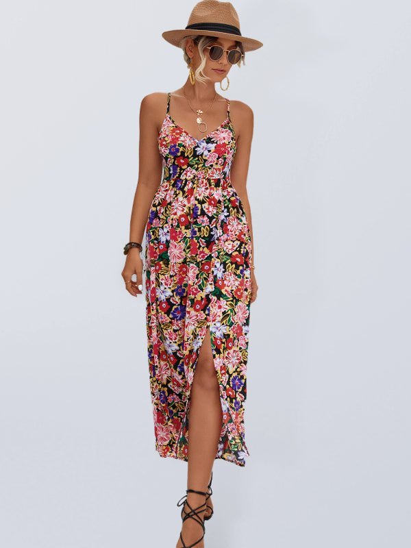Levoire | Robe à enfiler à fleurs pour femmes avec découpe au dos et fente à fermeture éclair