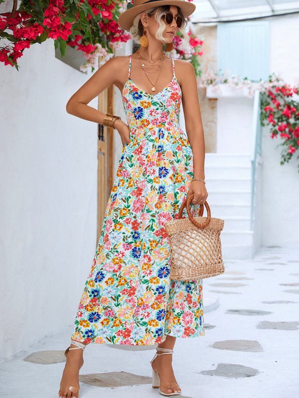Levoire | Robe à enfiler à fleurs pour femmes avec découpe au dos et fente à fermeture éclair