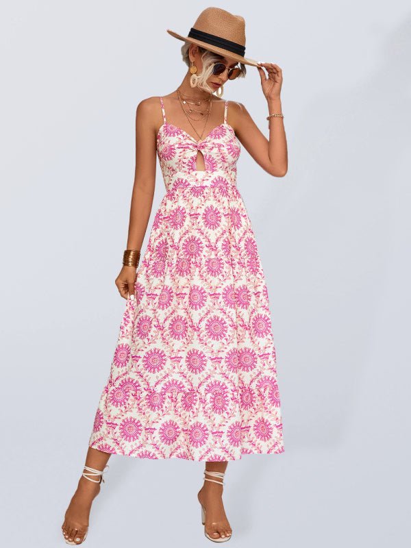 Levoire | Dame Floral Décontracté Resort Robe à Fente Chokerende rose