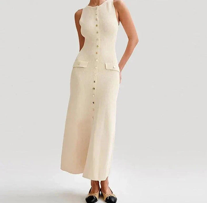 Levoire | Robe Maxi Tricot Sans Manches Femme Ajustée Élégante & Polyvalente Abricot