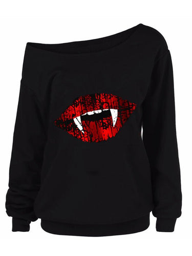 Levoire | Femmes Halloween Imprimé Manches Longues Automne Épaule Biseauté T-shirt