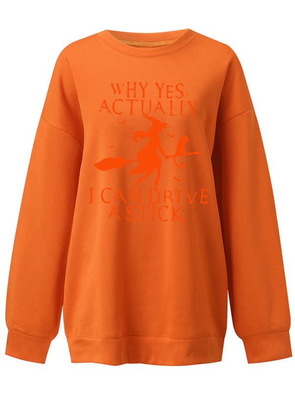 Levoire | Dame Halloween sorcière Lettres loose col rond tombant épaule manches longues pull
