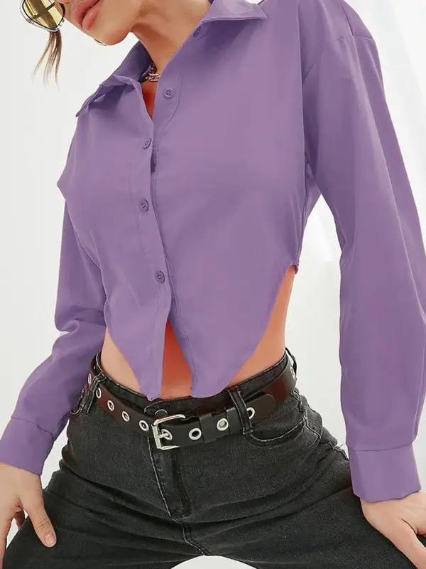 Levoire | Femmes Inégalement Bord Revers Élégant Chemise à Manches Longues
