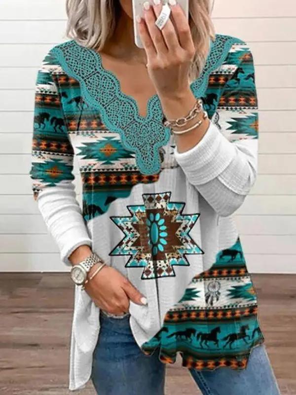 Levoire | Femmes Tricot Casual Western Imprimé Dentelle Haut Spearmint viridis