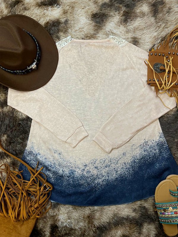 Levoire | Femmes Tricot Casual Western Imprimé Dentelle Haut