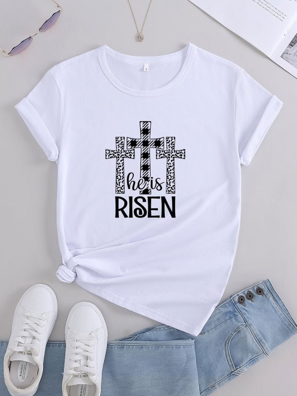 Levoire | Femmes Tricot Col Rond Motif À Carreaux Manches Courtes T-shirt Blanc