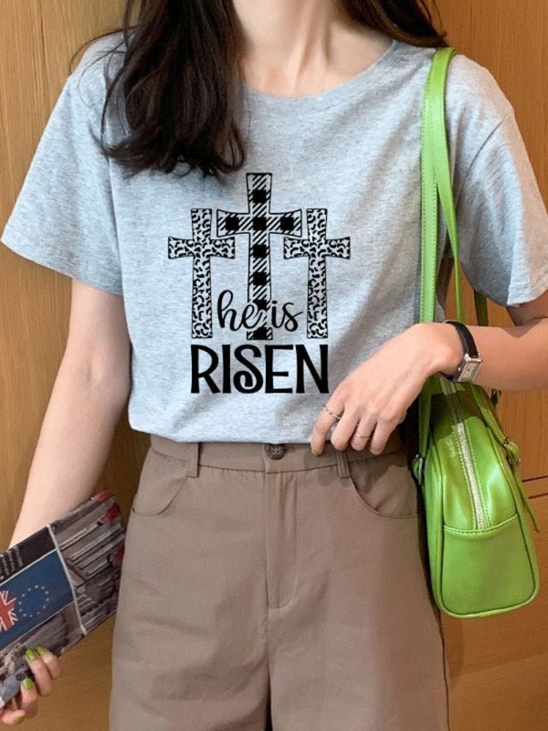 Levoire | Femmes Tricot Col Rond Motif À Carreaux Manches Courtes T-shirt