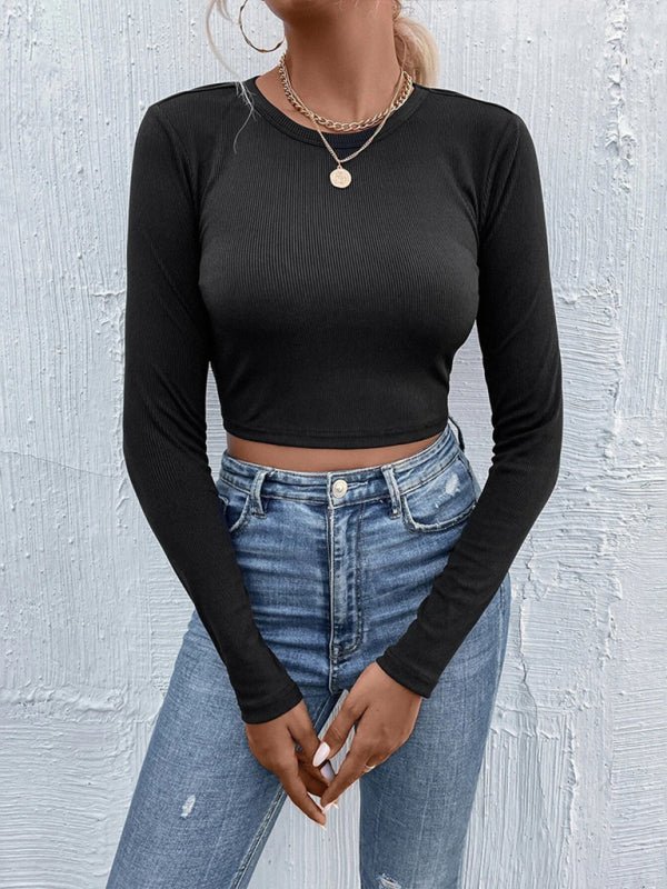 Levoire | Femme Tricot Sexy Taille Ouverte Couleur Contrastée Manches Longues T-shirt