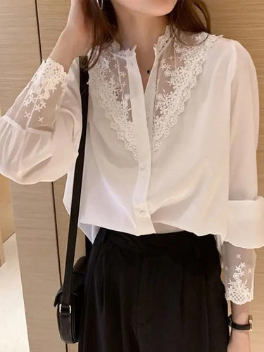 Levoire | Femmes Spets Chiffon Panneau Manches Longues Top