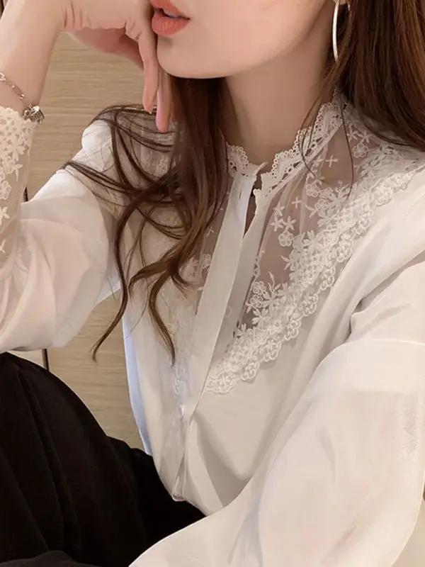 Levoire | Femmes Spets Chiffon Panneau Manches Longues Top