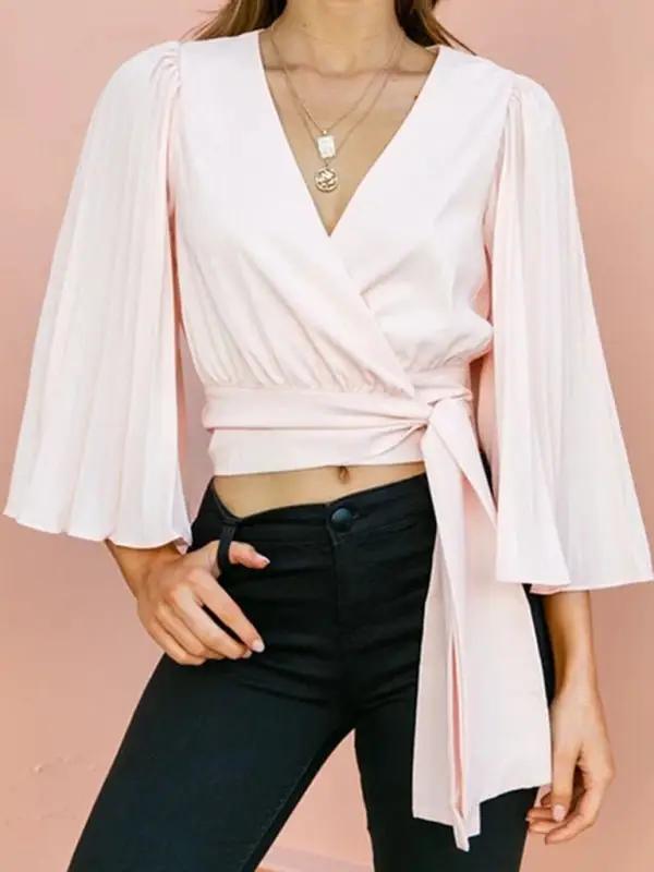 Levoire | Femme à manches longues fine top col V avec manches larges