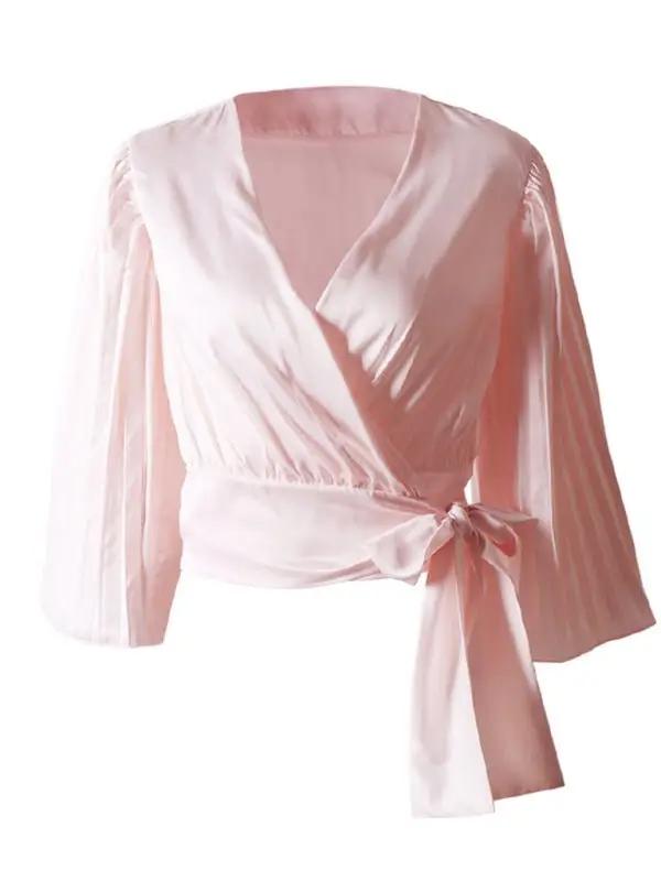 Levoire | Femme à manches longues fine top col V avec manches larges