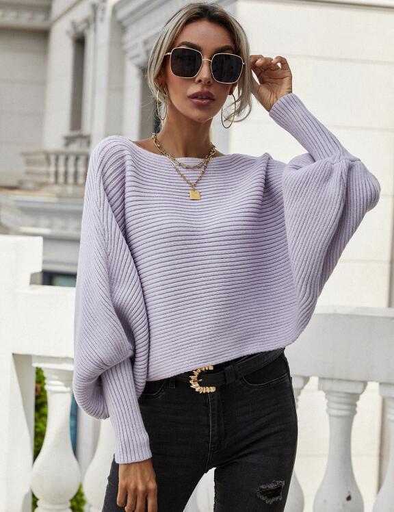 Levoire | Femme Pull Col Rond Détaché Pull Manches Longues Violet