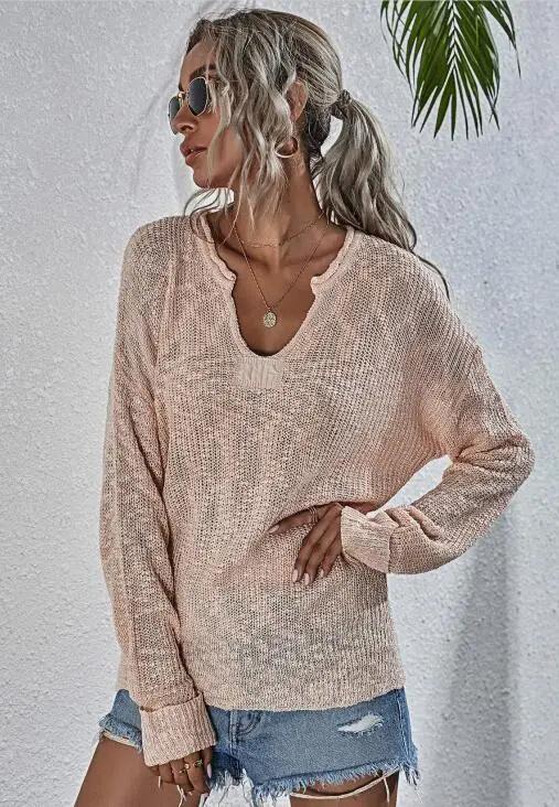 Levoire | Femmes Design Libre V-Cou Tricot Longue Manche Tricot Rosa