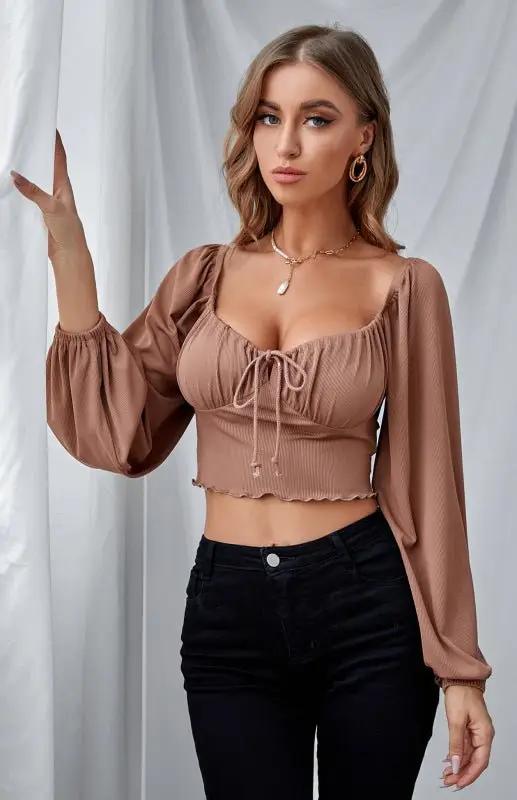 Levoire | Femmes Taille basse Taille de navet Lanternes Manches Corde Sopptop