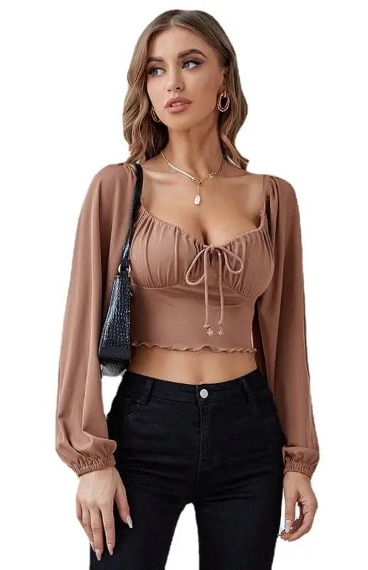 Levoire | Femmes Taille basse Taille de navet Lanternes Manches Corde Sopptop Braun