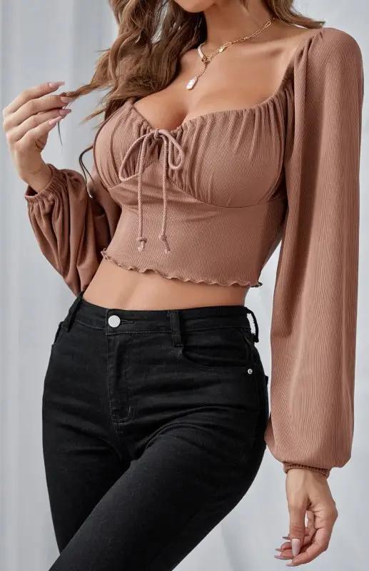 Levoire | Femmes Taille basse Taille de navet Lanternes Manches Corde Sopptop
