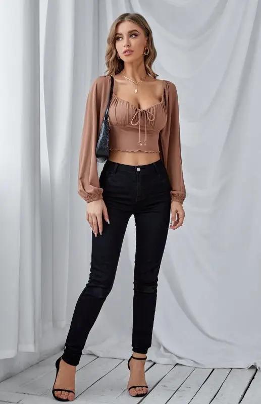Levoire | Femmes Taille basse Taille de navet Lanternes Manches Corde Sopptop