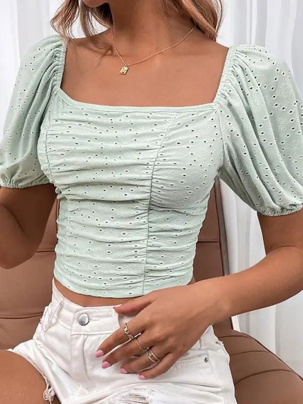 Levoire | Femme Mini Cut Out Double Bordé Carré Col Blouse Mintegrøn