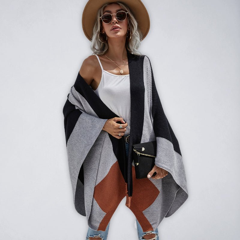 Levoire | Femme à carreaux surdimensionné loose pull en tricot Noir