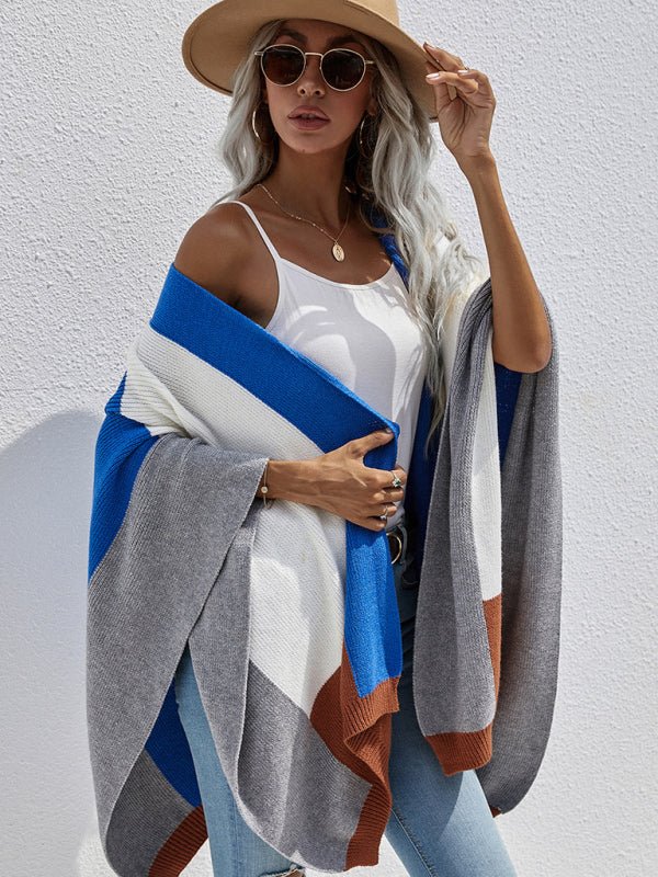 Levoire | Femme à carreaux surdimensionné loose pull en tricot Bleu