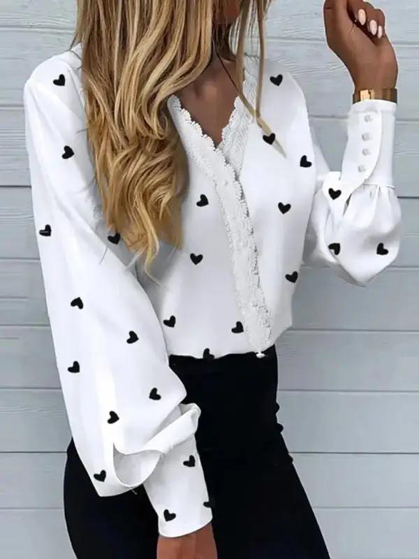 Levoire | Femmes Imprimé Pointu Manches Longues Blouse Motif