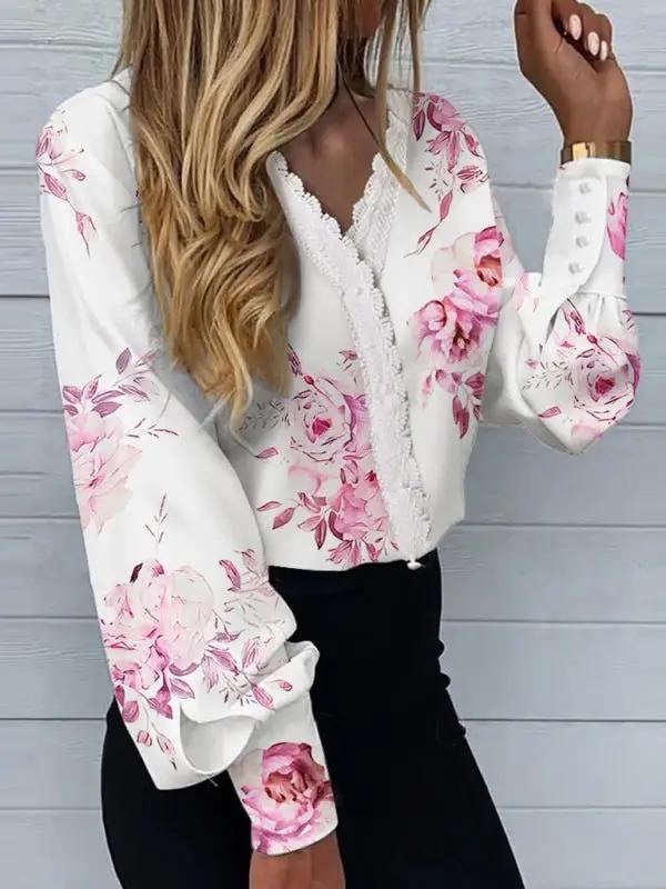 Levoire | Femmes Imprimé Pointu Manches Longues Blouse Rosa