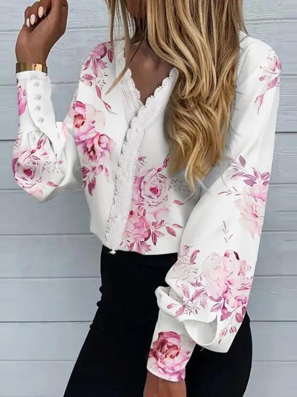 Levoire | Femmes Imprimé Pointu Manches Longues Blouse