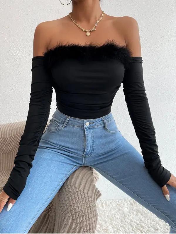 Levoire | Femme Retro Choker Tube Top avec manches longues et col arrière