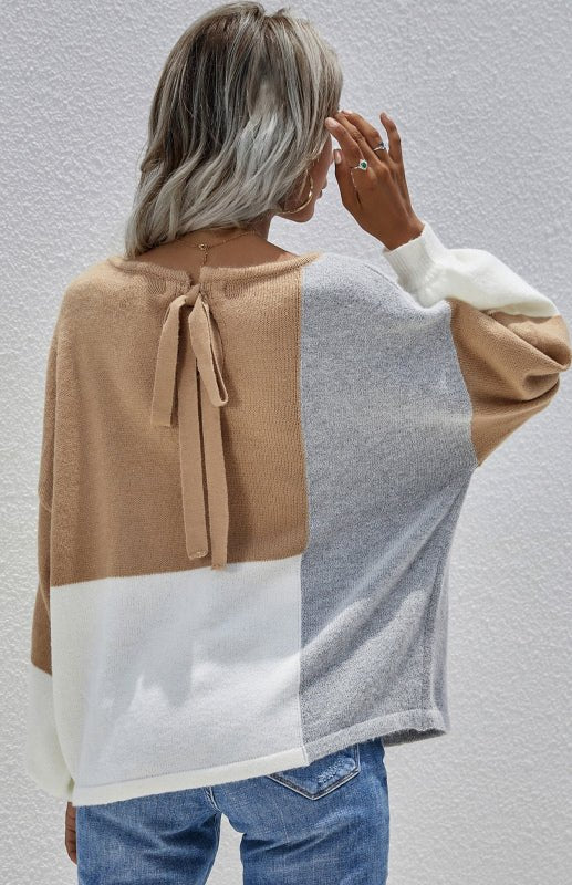Levoire | Femmes Col Rond Dos Cordon Brodé Pull Khaki