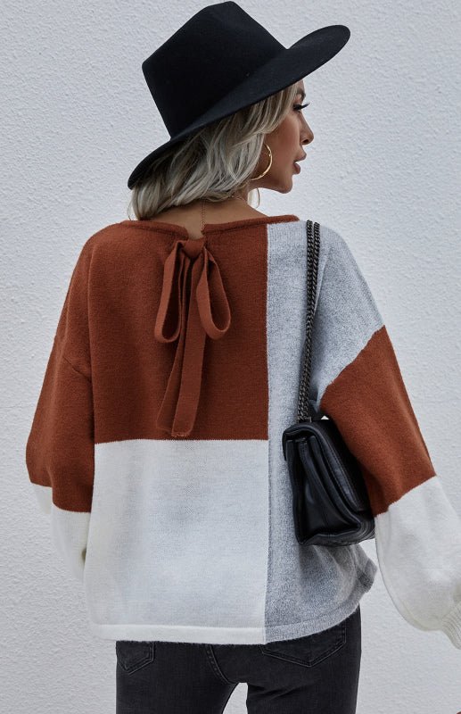 Levoire | Femmes Col Rond Dos Cordon Brodé Pull Caramel