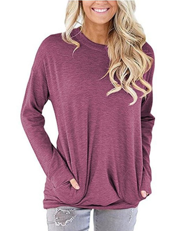 Levoire | Femme Col Rond Batman Manches Longues Poches Uni T-shirt Lâche