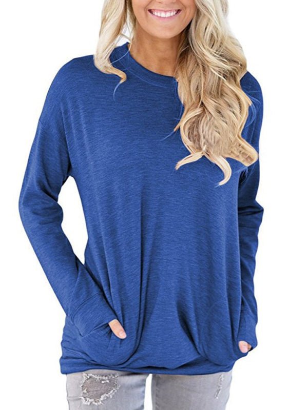 Levoire | Femme Col Rond Batman Manches Longues Poches Uni T-shirt Lâche