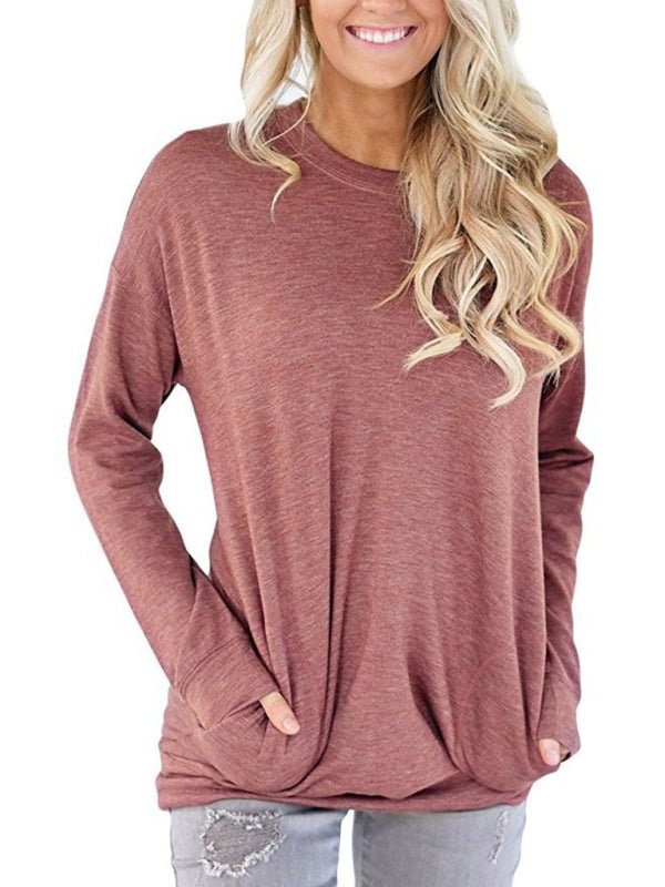 Levoire | Femme Col Rond Batman Manches Longues Poches Uni T-shirt Lâche