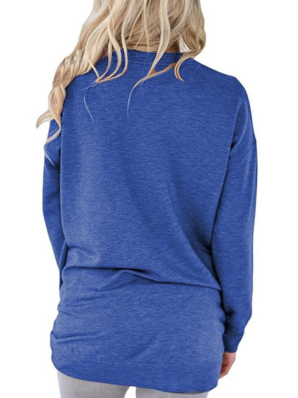 Levoire | Femme Col Rond Batman Manches Longues Poches Uni T-shirt Lâche Bleu royal
